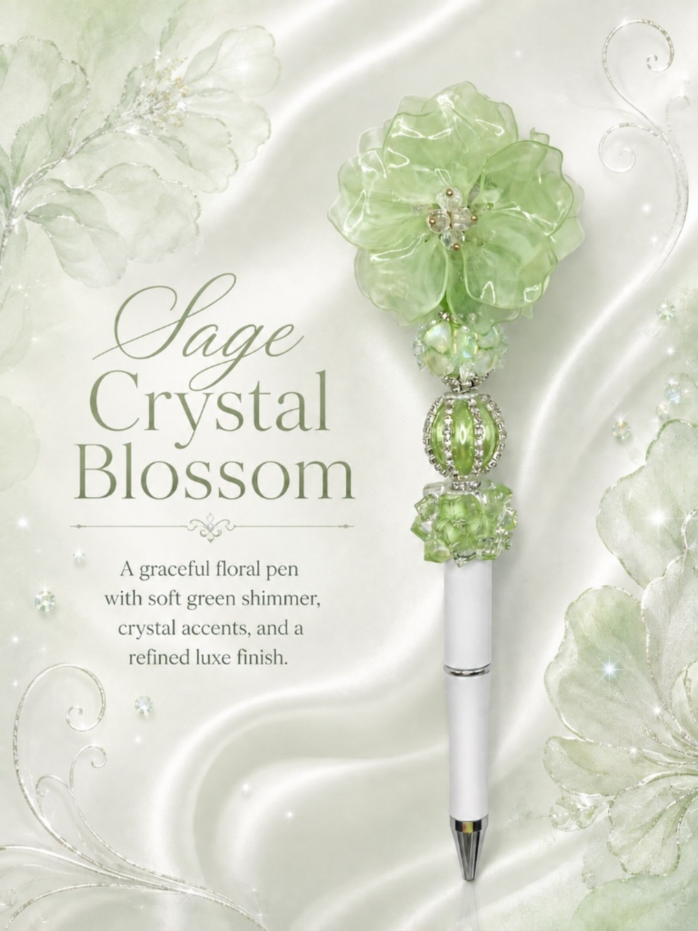 Sage Crystal Blossom Pen